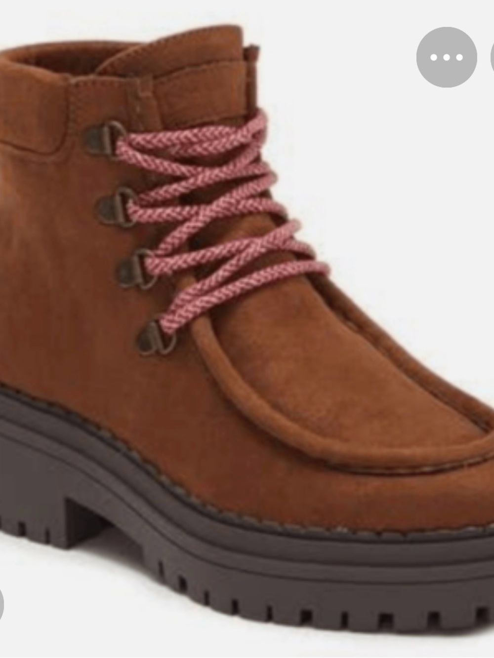 Indigo Brown Suede Lace-Up Lug Boot with Pink Rope Laces
